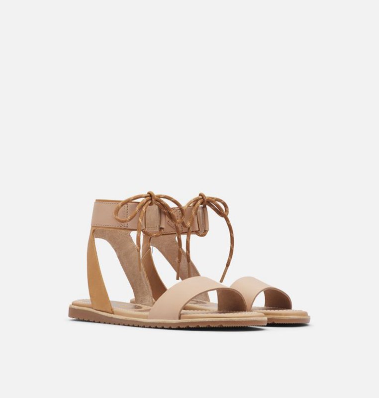 Womens Sandals Beige - Sorel Ella™ Ankle Lace Flat - 854-VXOJTW